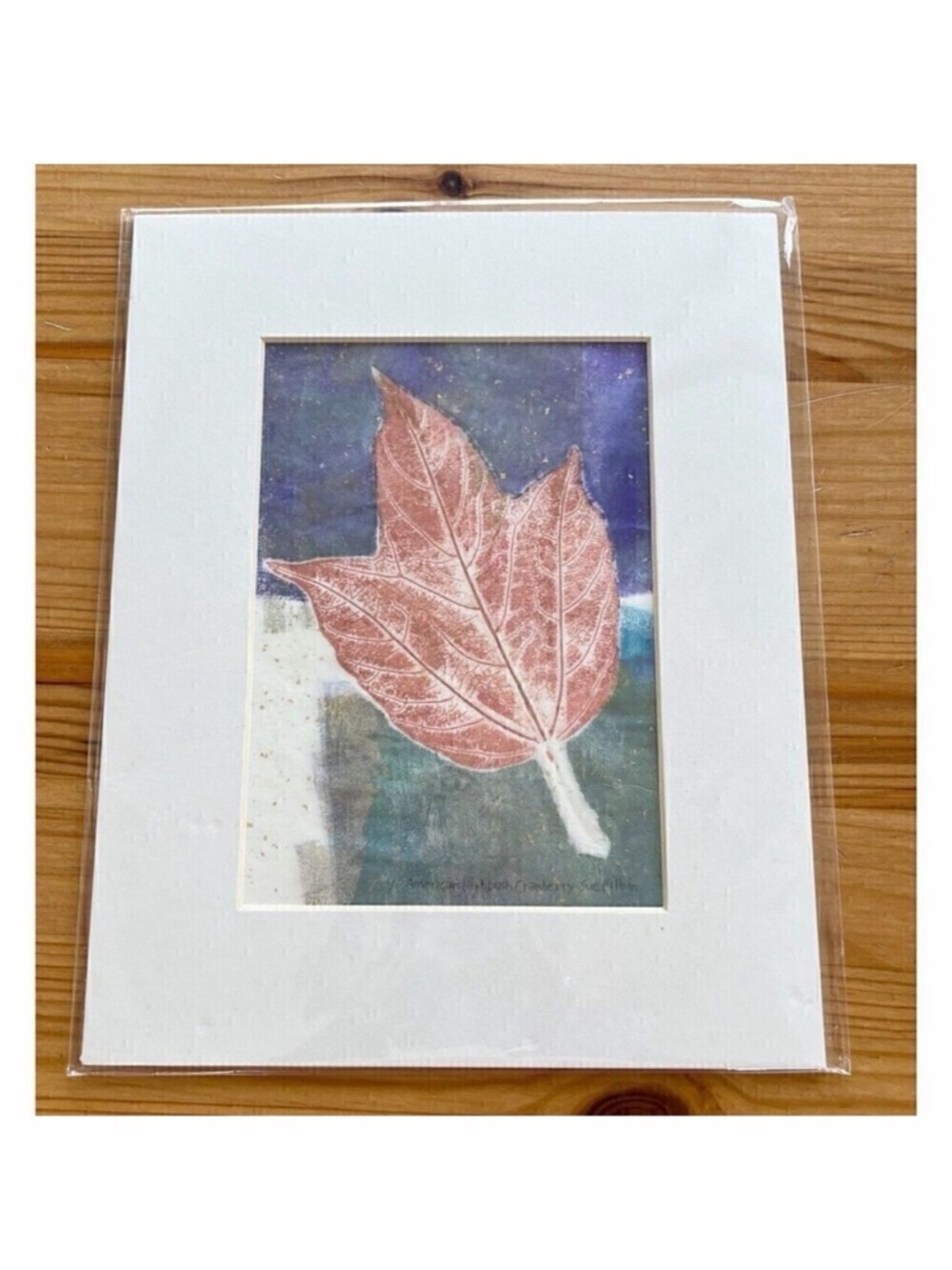 Maple Leaf Art Print Monotype Block Oil Ink Fall Autum Sz 5 x 7 Burgundy Green